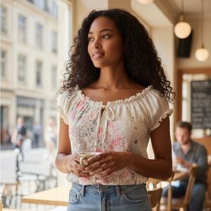 Cute Girl Y2K Boho Peasant Top Made in USA Size L